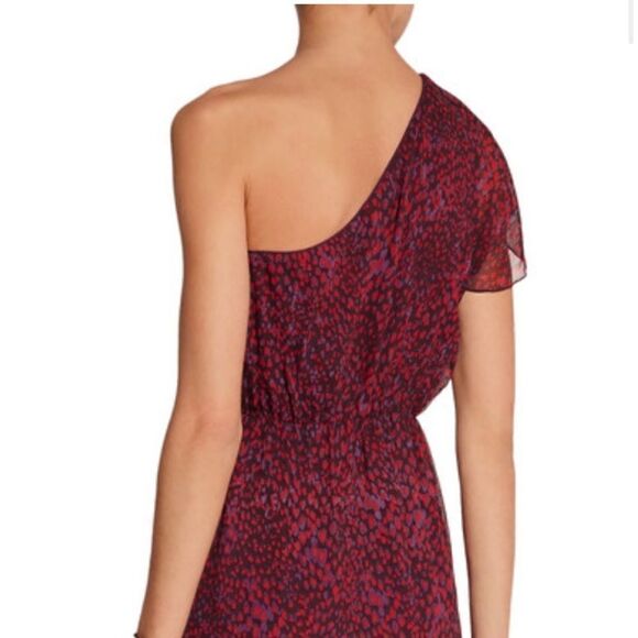 Anna Sui Purple and Red Animal Print One Shoulder Mini Dress 100% Silk Size 4 - Picture 2 of 9